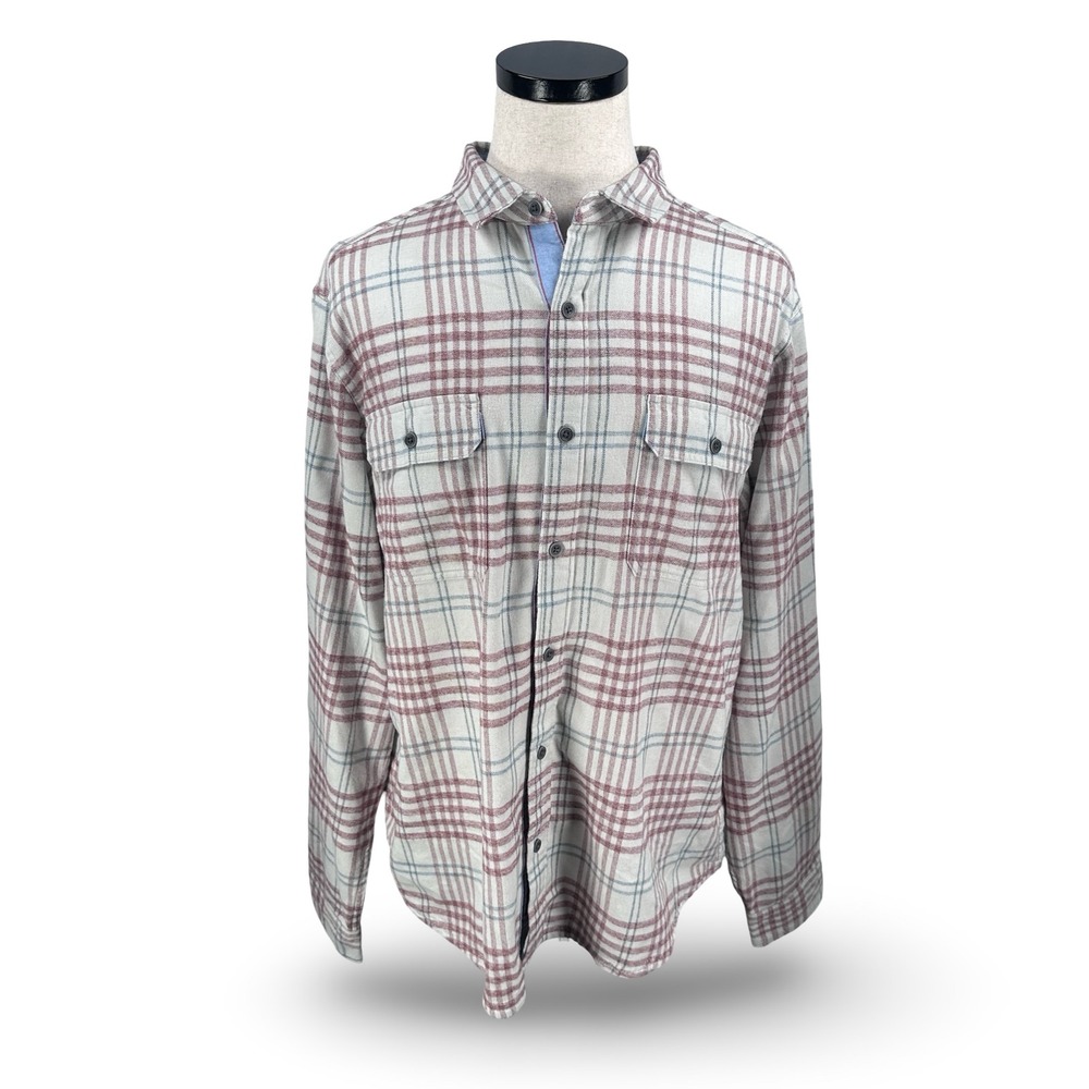 Marmot Mens XXL Gray Burgundy Off-White Flannel Button Front Shirt Long Sleeve